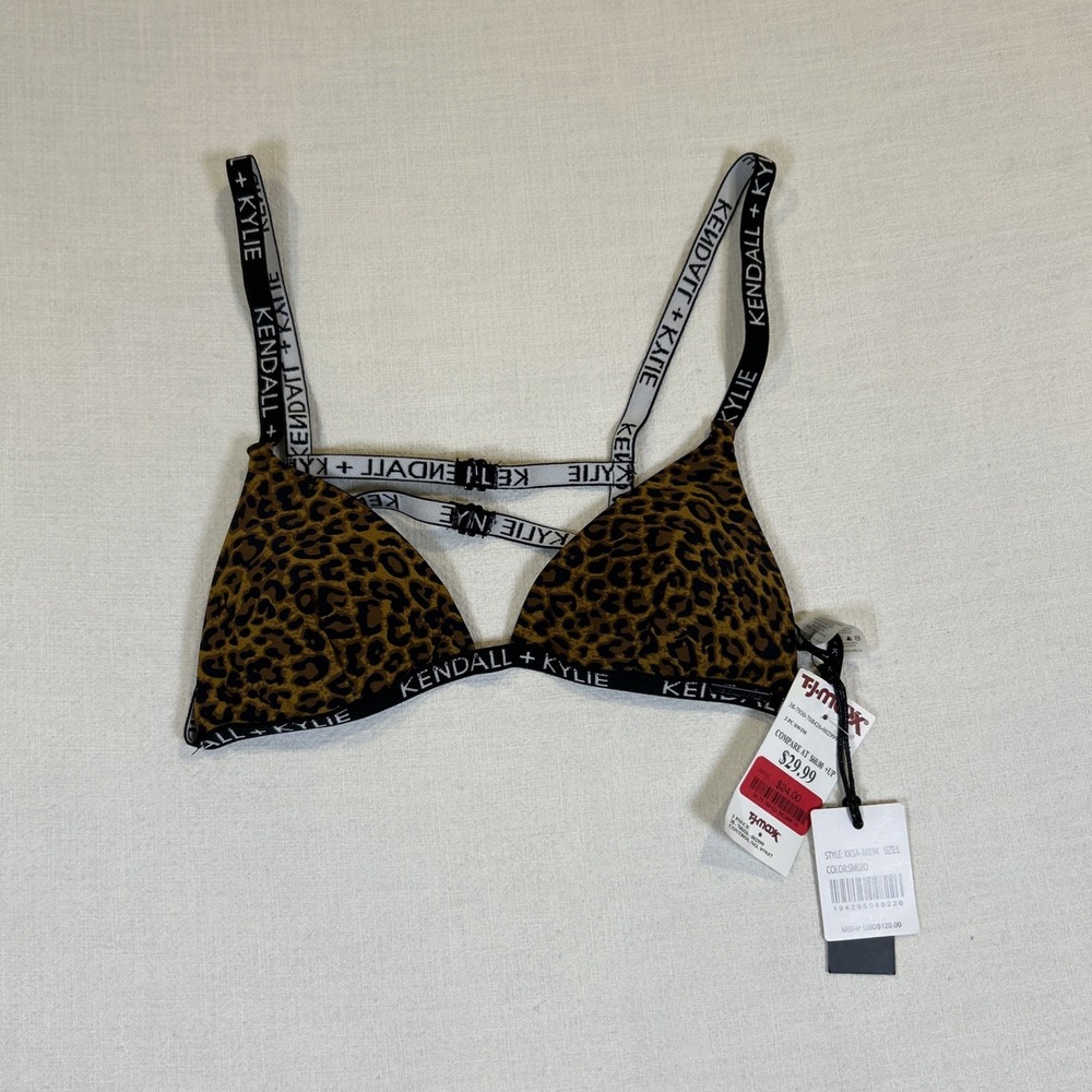 Kendall and Kylie Women's Leopard Swim Bikini Top Triangle Size Large